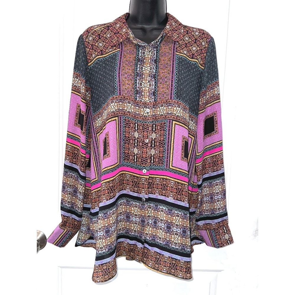 🚫⚠️SOLD🚫⚠️ Rose & Olive Multicolor Geometric Blouse - Picture 1 of 5